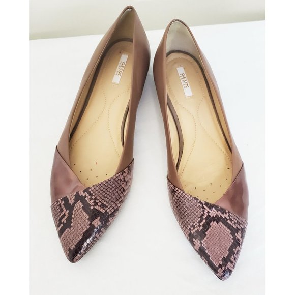 Geox Pespira Womens Pointy Toe Flats Shoes Snake Leather Rose Taupe 37 - Picture 10 of 11